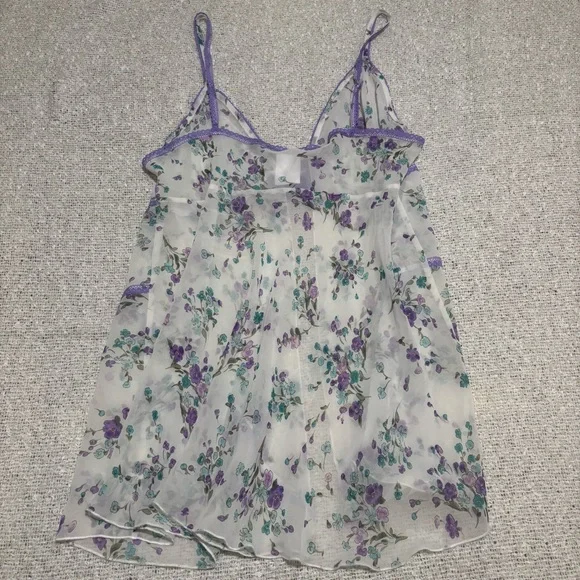 vintage california dynasty lingerie 80s babydoll purple floral fairy romantic - Picture 5 of 7
